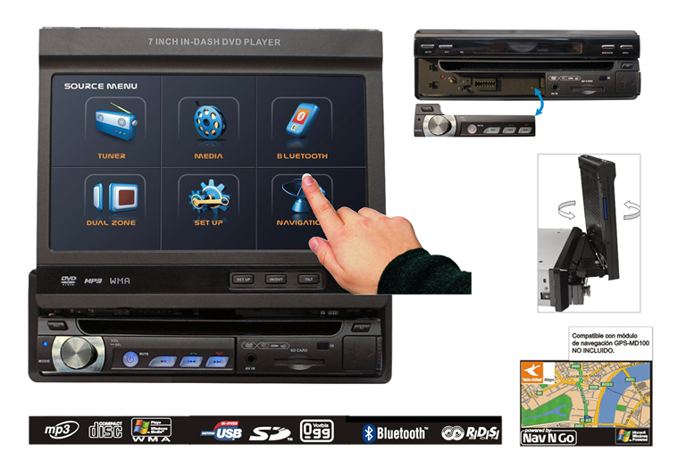 Imagen del producto IN-DASH DVD/MPEG4/CD-R/MP3/WMA/SD-MMC/USB/SM-FM