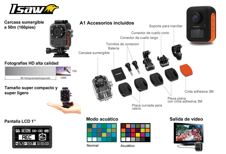 Imagen del producto CAMARA DEPORTIVA CON ACCESORIOS DE MONTAJE